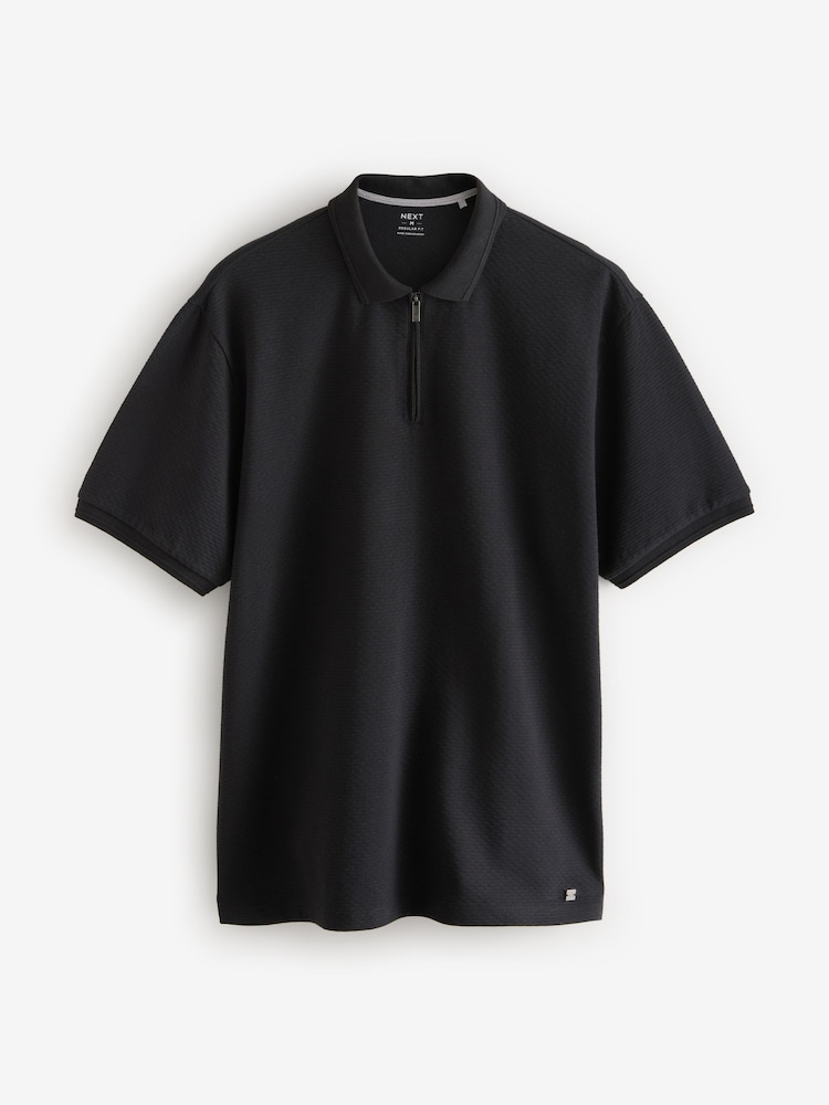 Noir/Blanc/Marine - Manches courtes Polos texturés Quarter Zip 3 Lot - Image 10 of 12