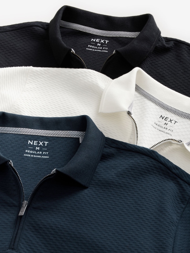 Noir/Blanc/Marine - Manches courtes Polos texturés Quarter Zip 3 Lot - Image 11 of 12