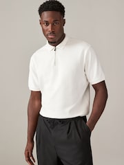 Black/White/Navy Short Sleeve Textured Quarter Zip Polo Shirt 3 Pack - Image 2 of 12