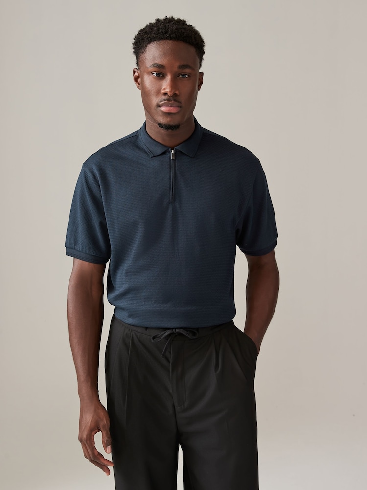 Noir/Blanc/Marine - Manches courtes Polos texturés Quarter Zip 3 Lot - Image 6 of 12
