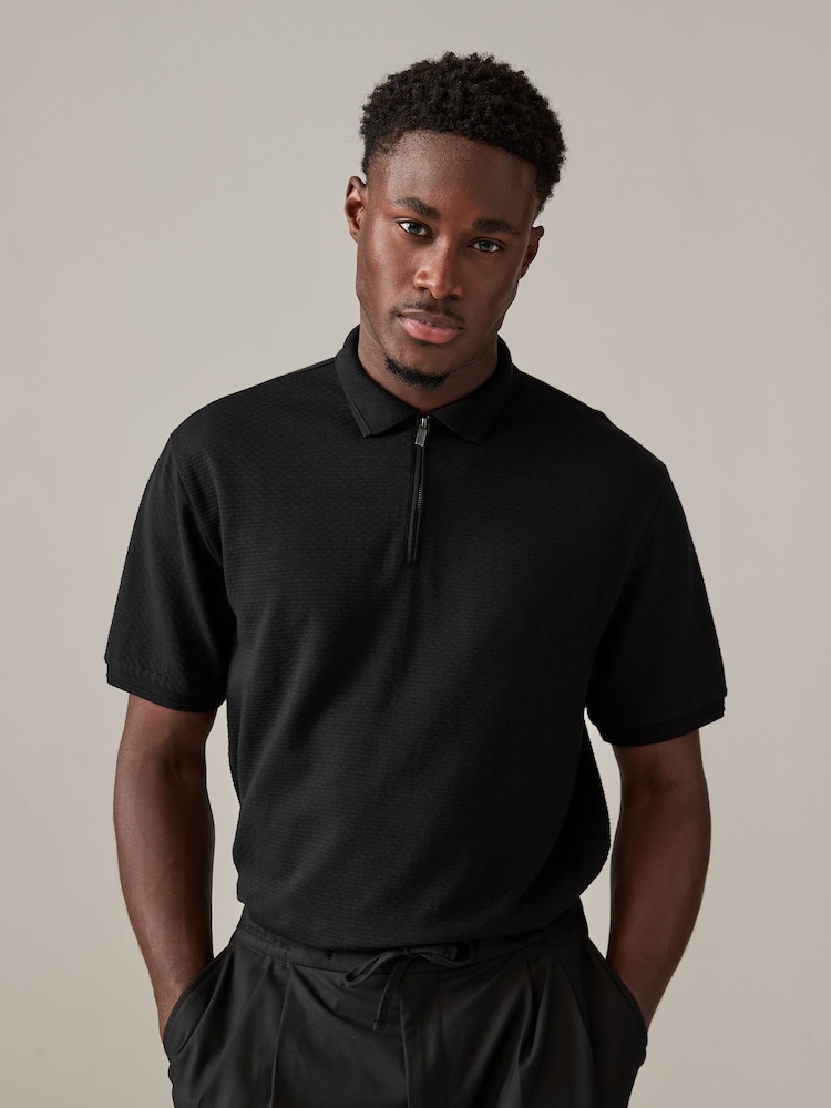Noir/Blanc/Marine - Manches courtes Polos texturés Quarter Zip 3 Lot - Image 7 of 12