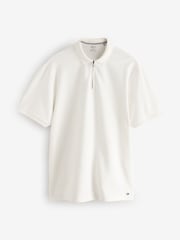 Black/White/Navy Short Sleeve Textured Quarter Zip Polo Shirt 3 Pack - Image 9 of 12