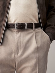 Dark Brown Textured Metal Keeper Leather Belt - Image 1 of 4