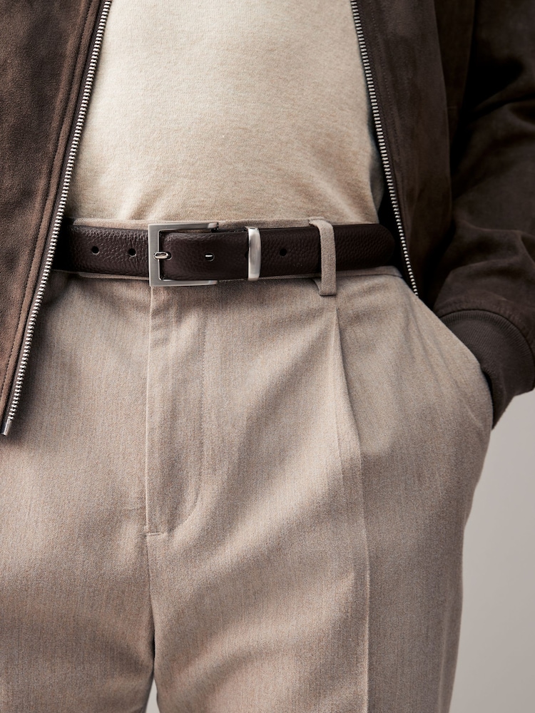 Dark Brown Textured Metal Keeper Leather Belt - Image 1 of 4