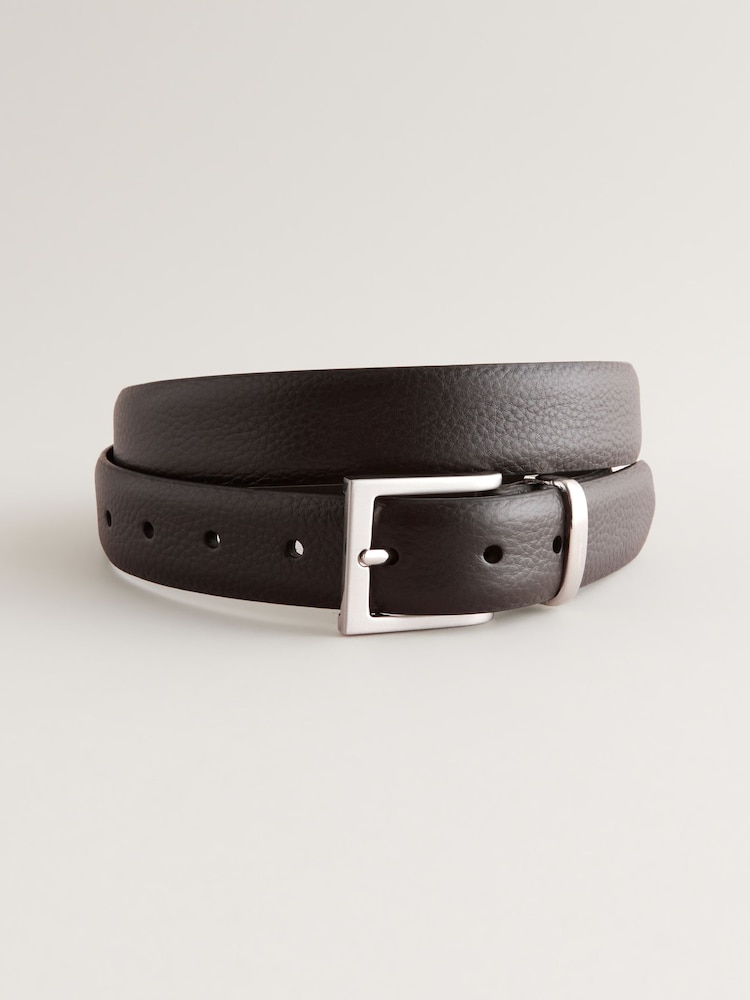 Dark Brown Textured Metal Keeper Leather Belt - Image 2 of 4