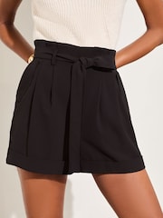 Lipsy Black High Waisted Paperbag Belted Shortss - Image 1 of 4