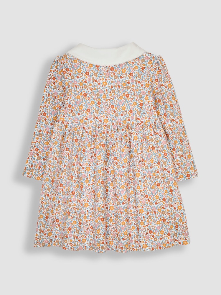 JoJo Maman Bébé Mustard Yellow Floral Peter Pan Dress - Image 2 of 3