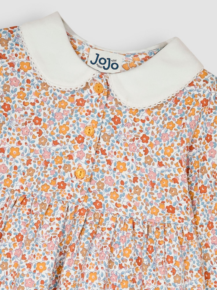 JoJo Maman Bébé Mustard Yellow Floral Peter Pan Dress - Image 3 of 3