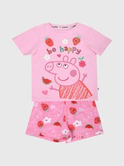 Brand Threads Pink Girls Peppa Pig 100% Cotton Short Pyjama Set - Image 1 of 5