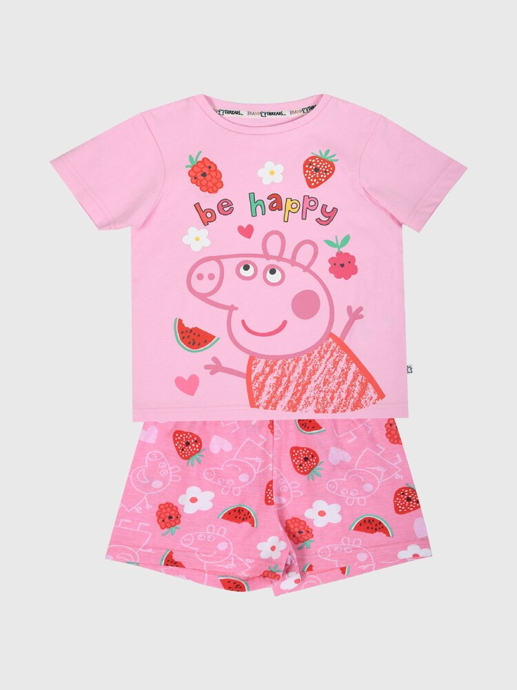 Brand Threads Pink Girls Peppa Pig 100% Cotton Short Pyjama Set - Image 1 of 5