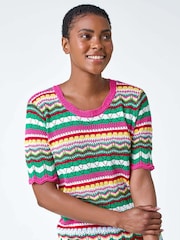 Roman Pink Wave Print Knitted Cotton Top - Image 1 of 6