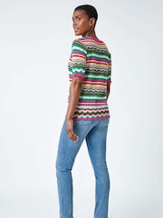 Roman Pink Wave Print Knitted Cotton Top - Image 2 of 6