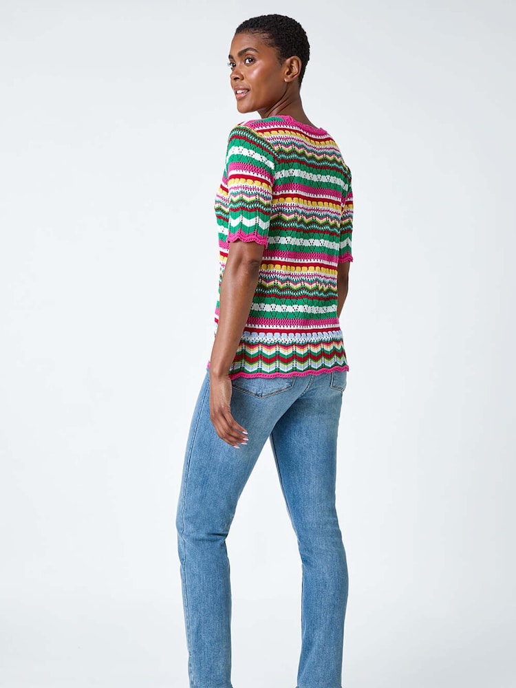 Roman Pink Wave Print Knitted Cotton Top - Image 2 of 6