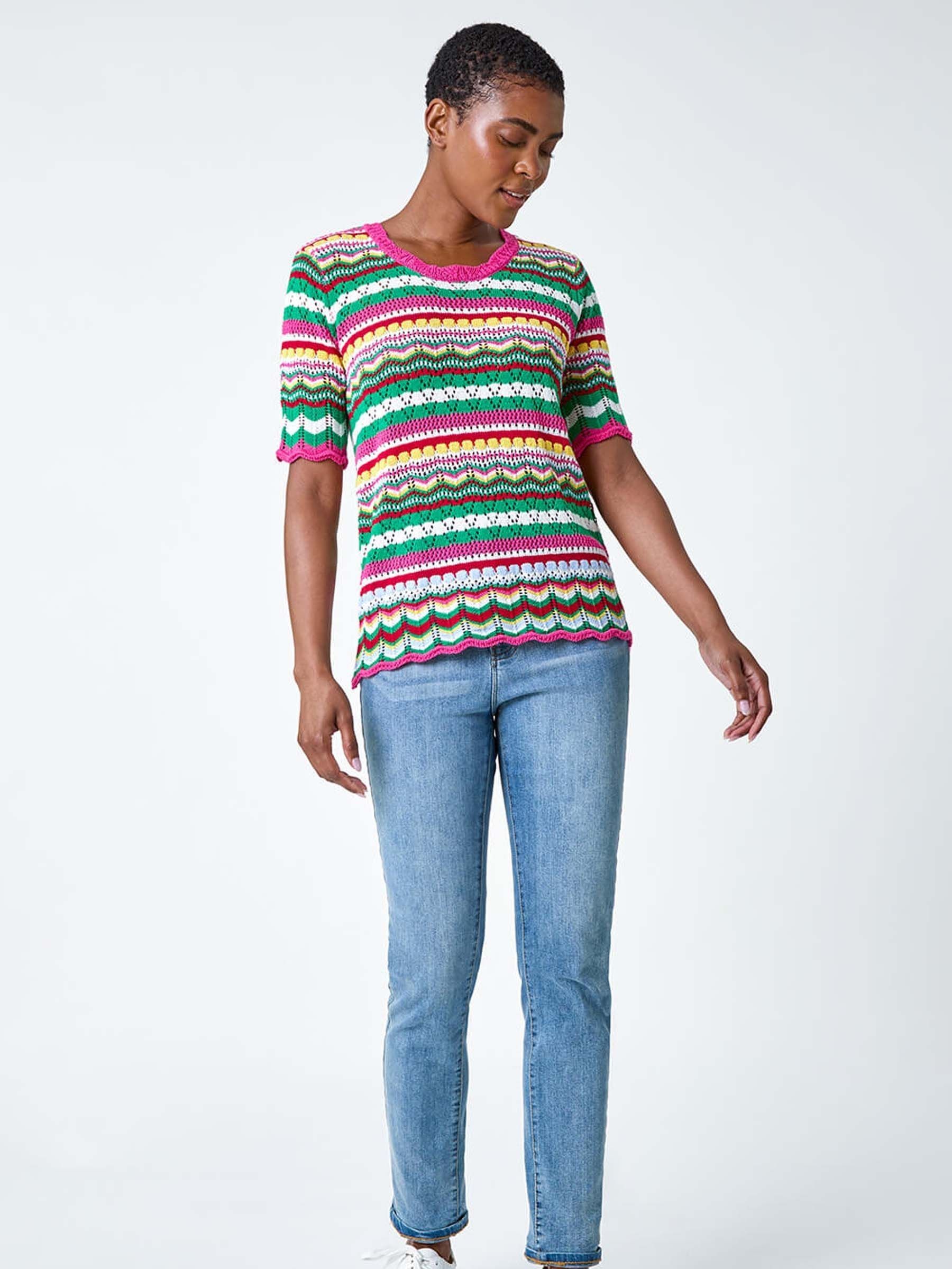 Buy Roman Pink Wave Print Knitted Cotton Top from Next USA