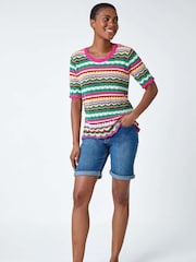 Roman Pink Wave Print Knitted Cotton Top - Image 4 of 6