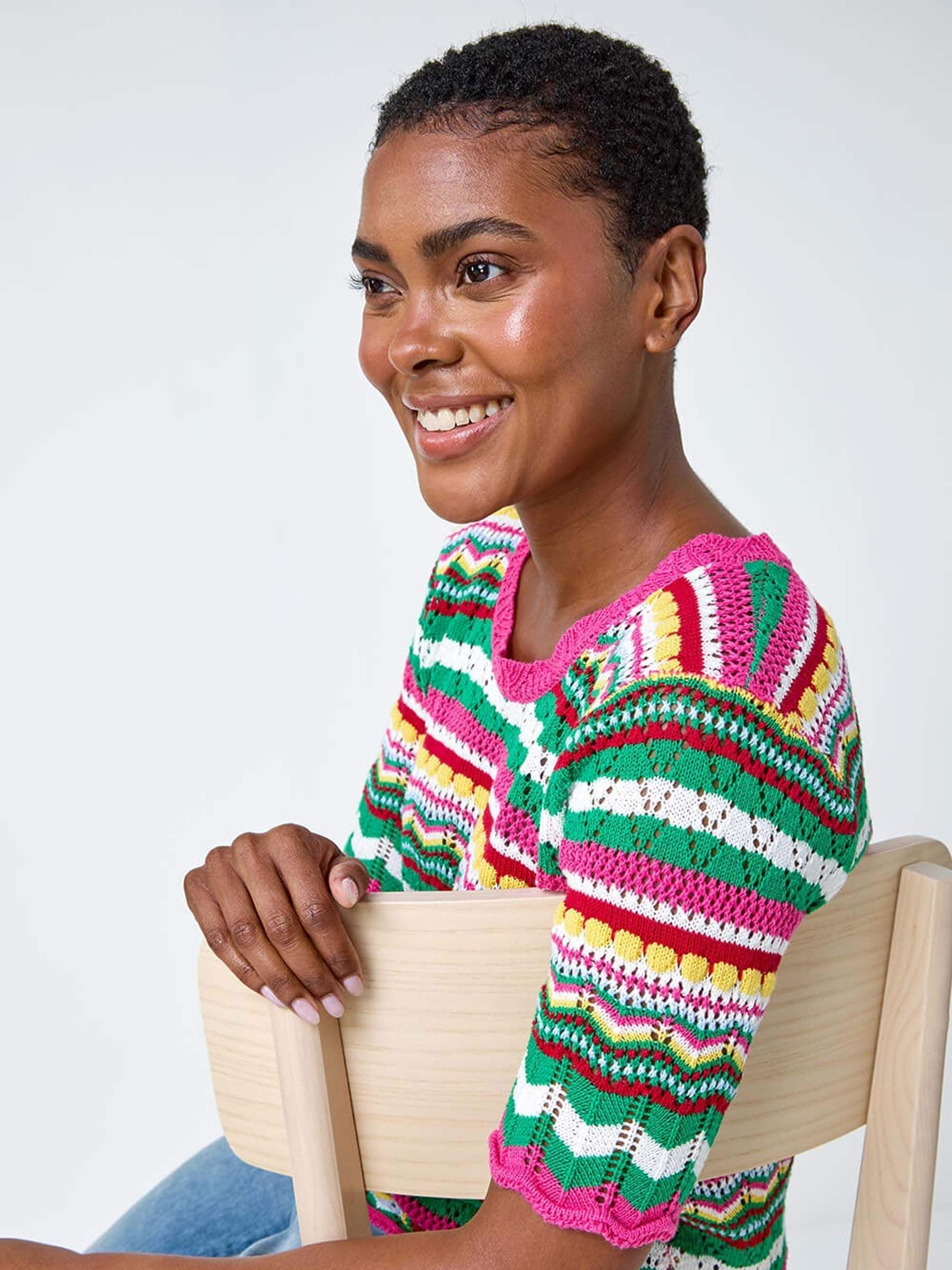 Buy Roman Pink Wave Print Knitted Cotton Top from Next USA
