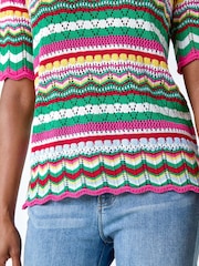 Roman Pink Wave Print Knitted Cotton Top - Image 6 of 6