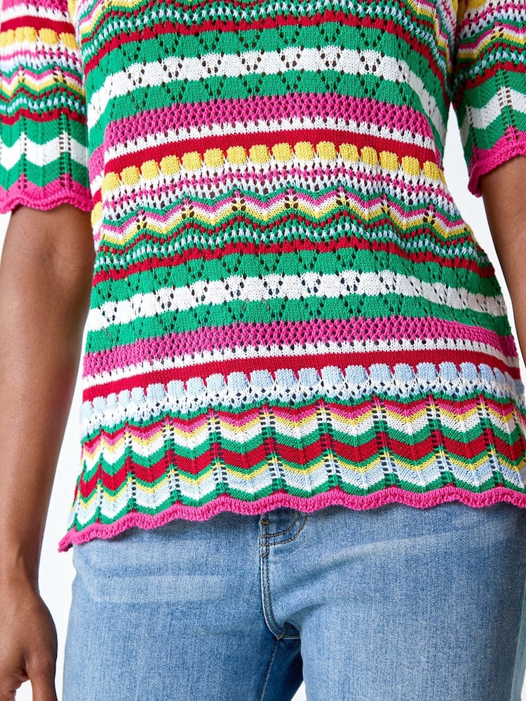 Roman Pink Wave Print Knitted Cotton Top - Image 6 of 6