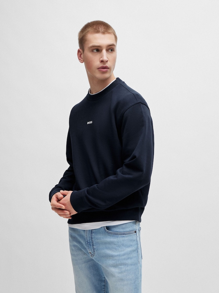 BOSS Blue Relaxed-Fit Sweatshirt in 100% Cotton Terry With Contrast Logo - Image 1 of 4