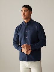 Navy Blue 100% Cotton Textured Waffle Long Sleeve Shirt - Image 1 of 8