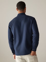 Navy Blue 100% Cotton Textured Waffle Long Sleeve Shirt - Image 2 of 8