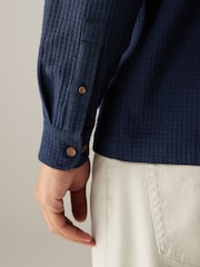 Navy Blue 100% Cotton Textured Waffle Long Sleeve Shirt - Image 5 of 8