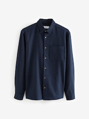 Navy Blue 100% Cotton Textured Waffle Long Sleeve Shirt - Image 6 of 8