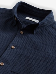 Navy Blue 100% Cotton Textured Waffle Long Sleeve Shirt - Image 7 of 8