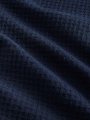 Navy Blue 100% Cotton Textured Waffle Long Sleeve Shirt - Image 8 of 8