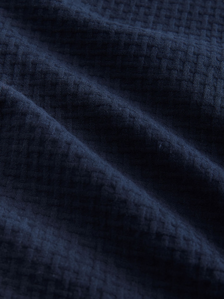 Navy Blue 100% Cotton Textured Waffle Long Sleeve Shirt - Image 8 of 8