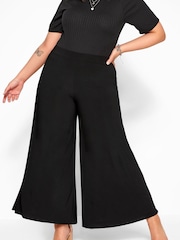 Yours Curve Black Super Wide Leg Jersey Palazzo Trousers - Image 3 of 3