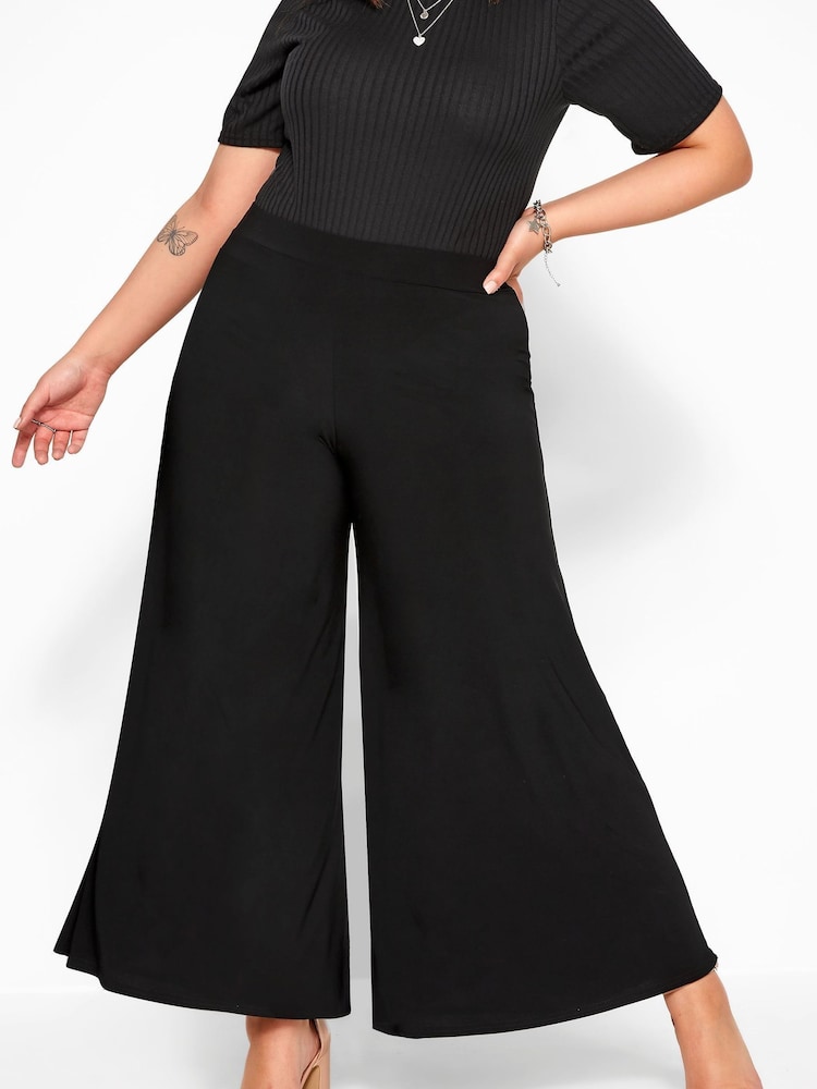 Yours Curve Black Super Wide Leg Jersey Palazzo Trousers - Image 3 of 3