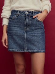 Dunkelblau - Verzierter Jeans-Minirock aus 100 % Baumwolle - Bild 4 von 7