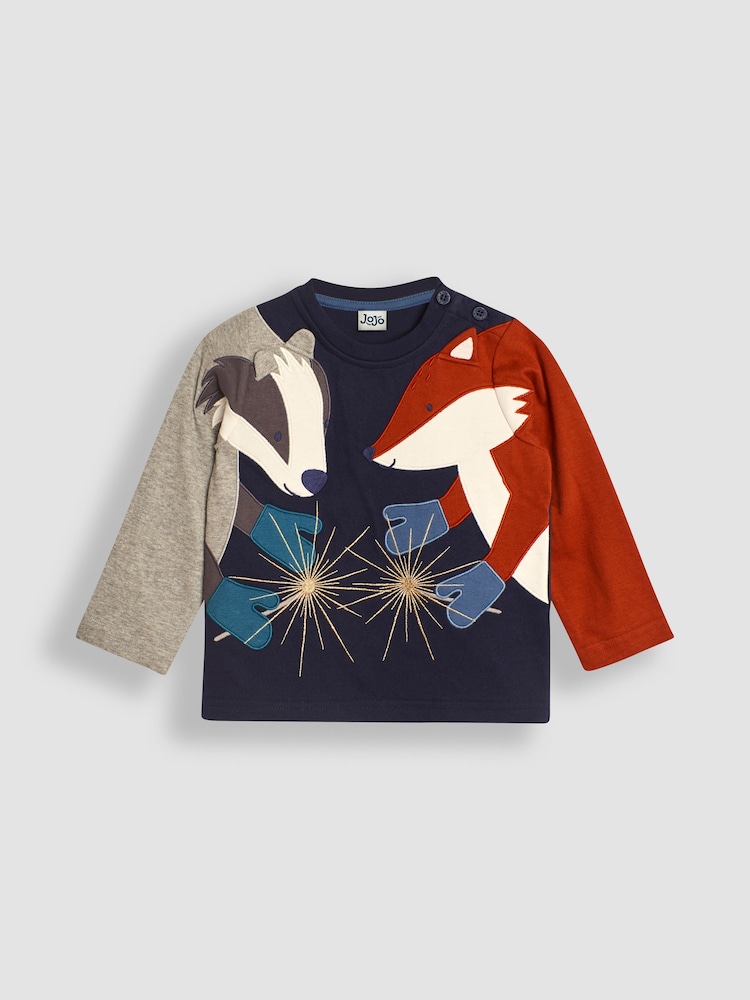 JoJo Maman Bébé Navy Fox & Badger Appliqué and Embroidered Top - Image 1 of 3