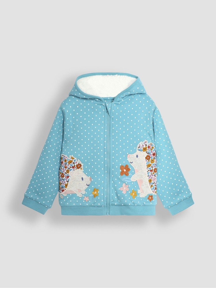 JoJo Maman Bébé Duck Egg Blue Hedgehog Cotton Appliqué Cosy Hoodie - Image 1 of 3