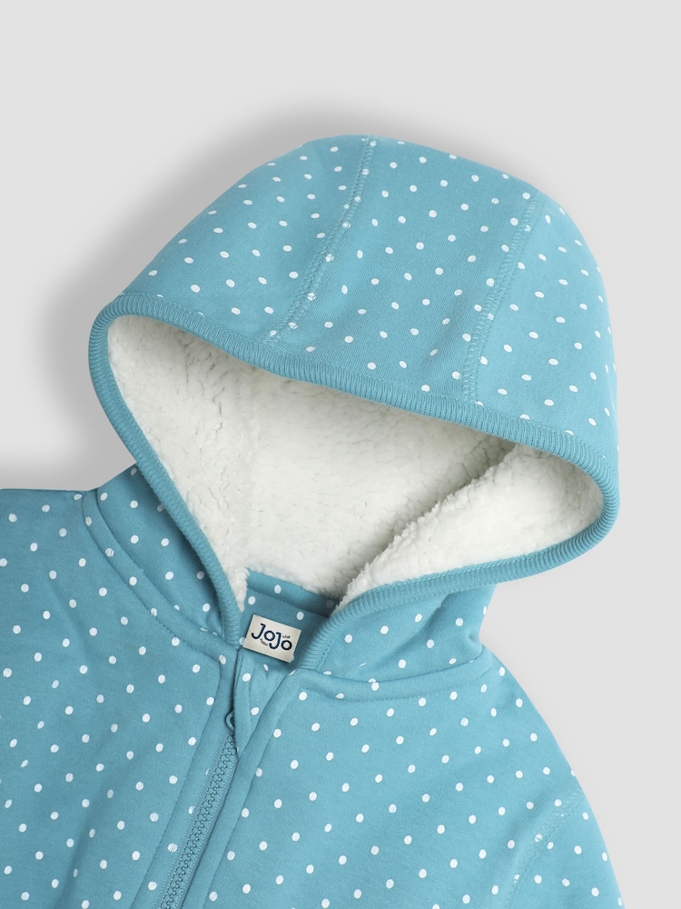 JoJo Maman Bébé Duck Egg Blue Hedgehog Cotton Appliqué Cosy Hoodie - Image 3 of 3