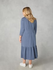Live Unlimited Blue Curve Cotton Slub Button Front Midi Dress - Image 2 of 9