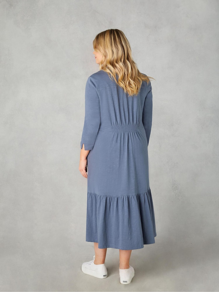 Live Unlimited Blue Curve Cotton Slub Button Front Midi Dress - Image 2 of 9