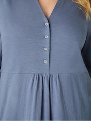 Live Unlimited Blue Curve Cotton Slub Button Front Midi Dress - Image 4 of 9