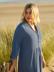 Live Unlimited Blue Curve Cotton Slub Button Front Midi Dress - Image 8 of 9