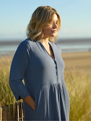 Live Unlimited Blue Curve Cotton Slub Button Front Midi Dress - Image 9 of 9