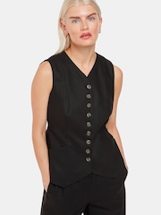 Whistles Black Petite Lindsey Linen Blend Waistcoat - Image 1 of 5