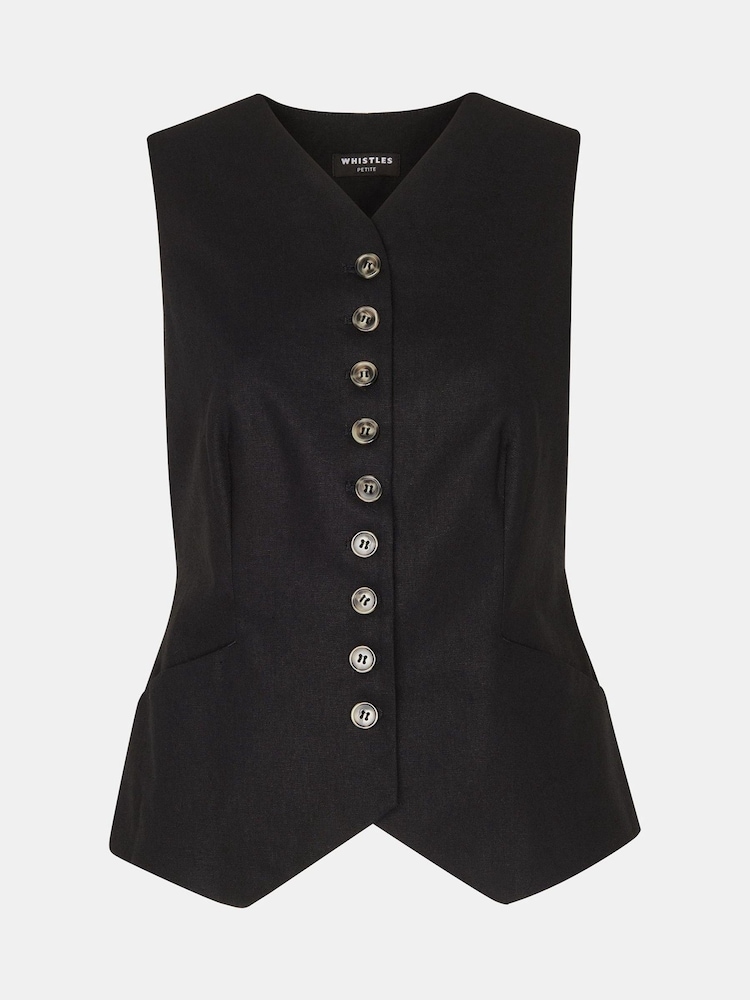 Whistles Black Petite Lindsey Linen Blend Waistcoat - Image 5 of 5