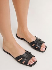 JD Williams Black Leather Woven Flat Mules - Image 1 of 4