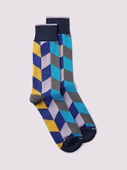 Duchamp Blue Mens Harlequin Socks - Image 1 of 3