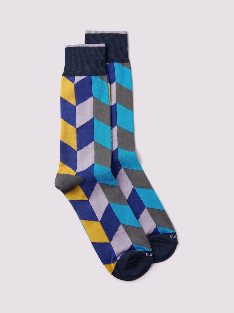 Duchamp Blue Mens Harlequin Socks - Image 1 of 3