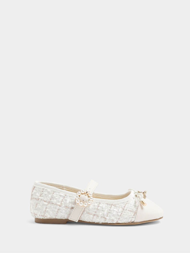 River Island Cream Girls Boucle Ballerinas - Image 1 of 5