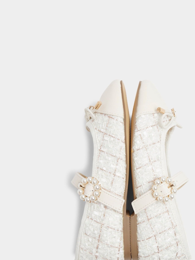 River Island Cream Girls Boucle Ballerinas - Image 5 of 5
