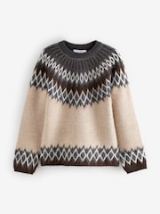 Brown Neutral Soft Touch Fairisle Pattern Knitted Jumper - Image 3 of 4