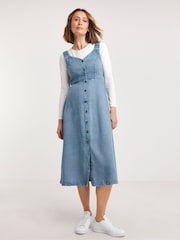 JD Williams Blue Tencel Pinafore Dress - Image 1 of 4